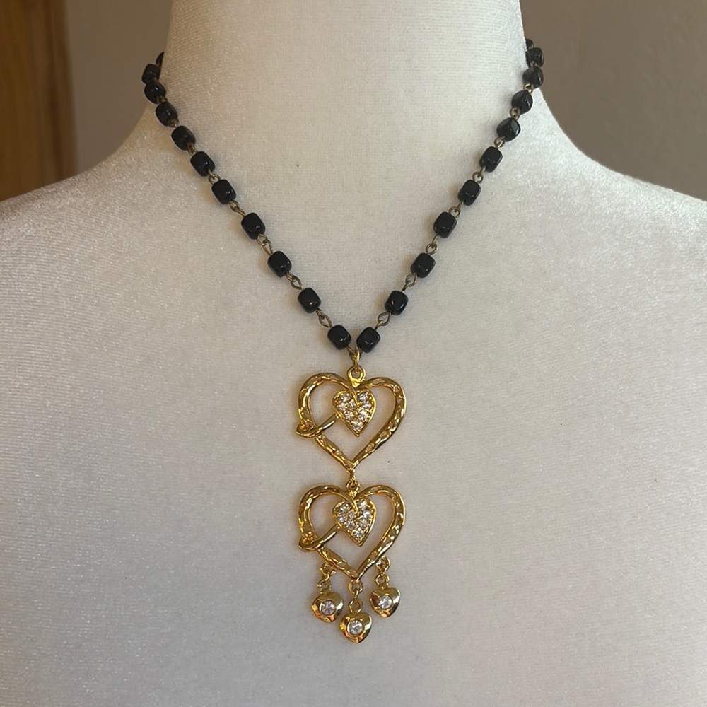 Elegant Gold and Black Heart Pendant Necklace
